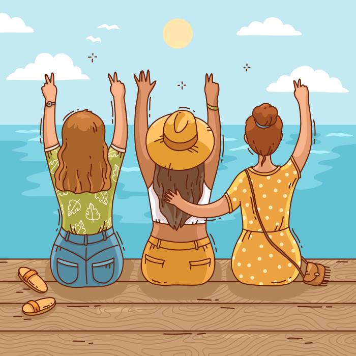 three woman enjoing the ocean view